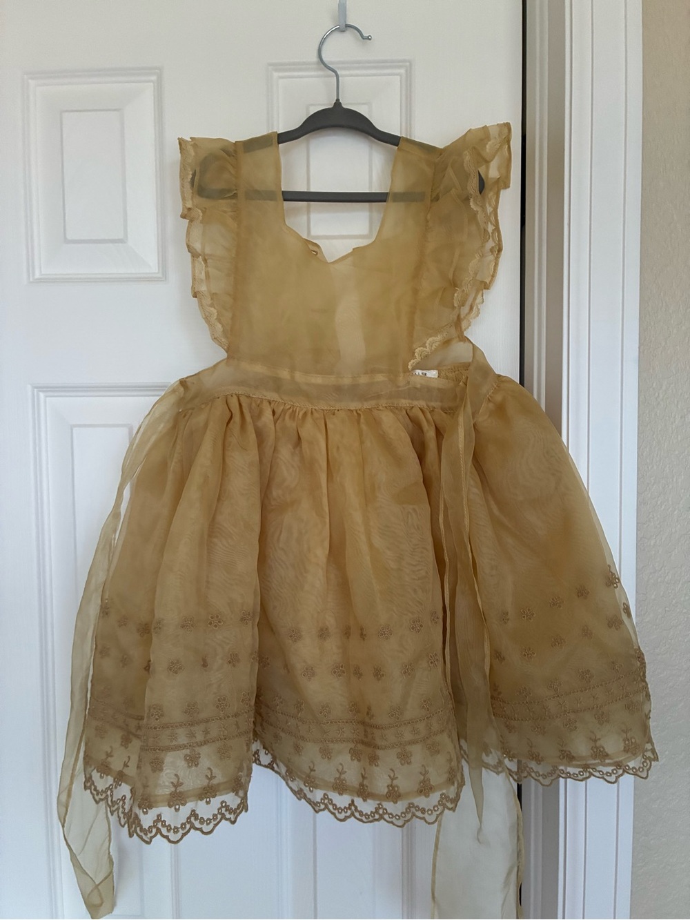 Noralee Gold Organza Girls' Formal Dress with Lace Trim